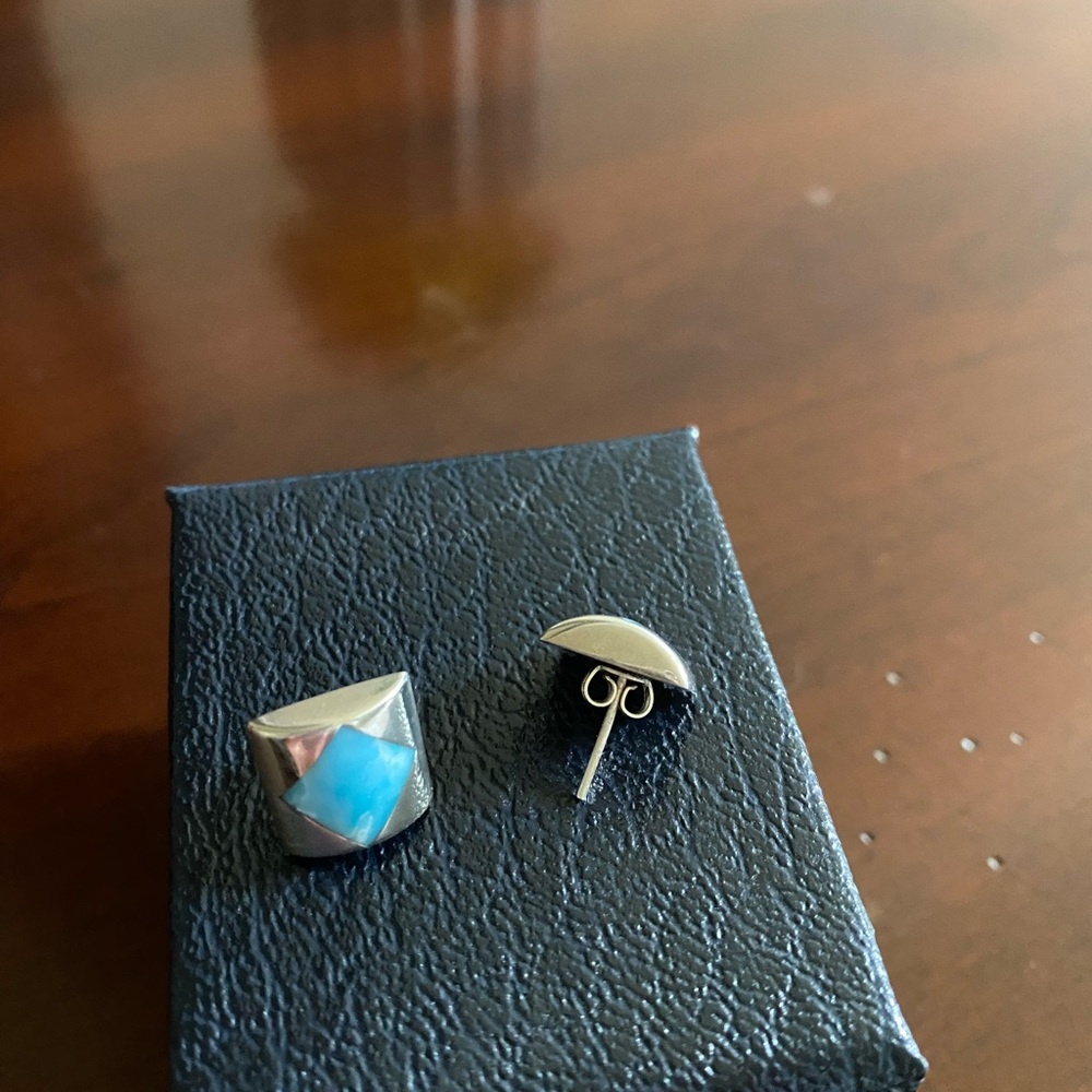 Silver With Turquoise Squared Earrings - image 3